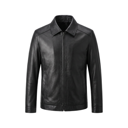 Blouson cuir homme coupe courte col pointu