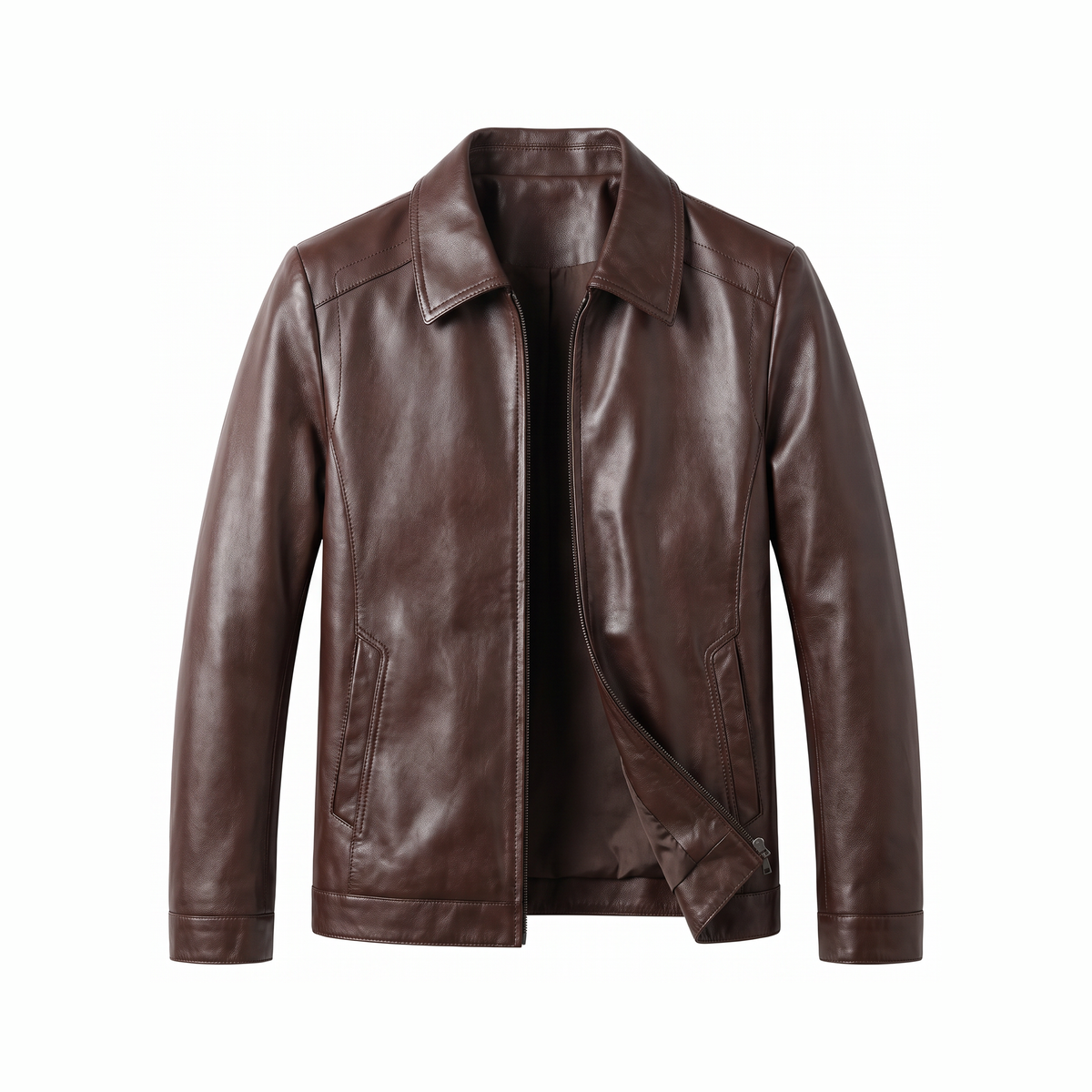 Blouson cuir homme coupe courte col pointu