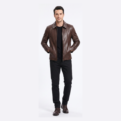 Blouson cuir homme coupe courte col pointu