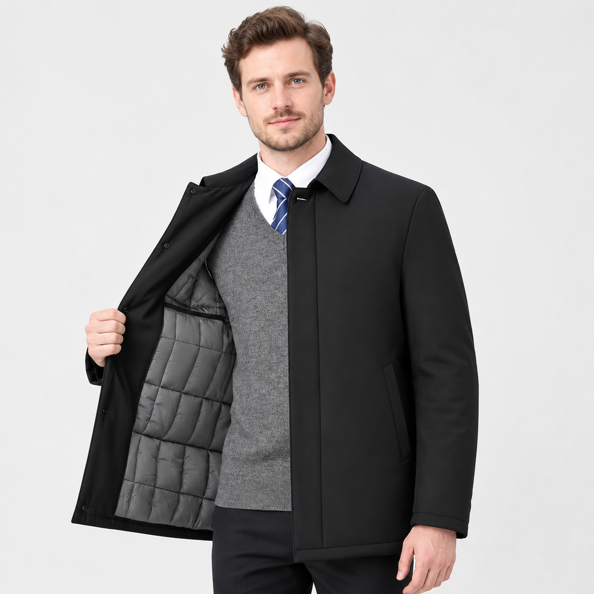 Veste homme hiver doublée chaude col revers élégant