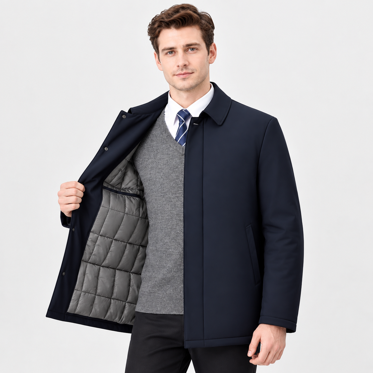 Veste homme hiver doublée chaude col revers élégant