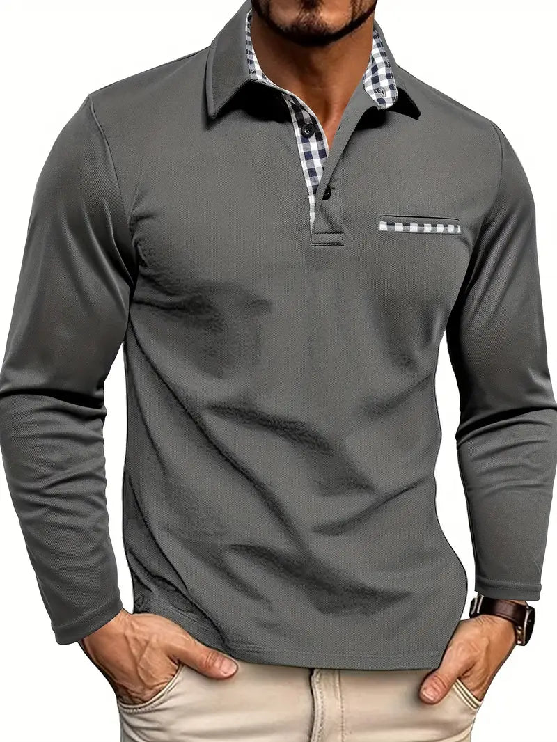 Polo Homme Manches Longues Détails Contrastés