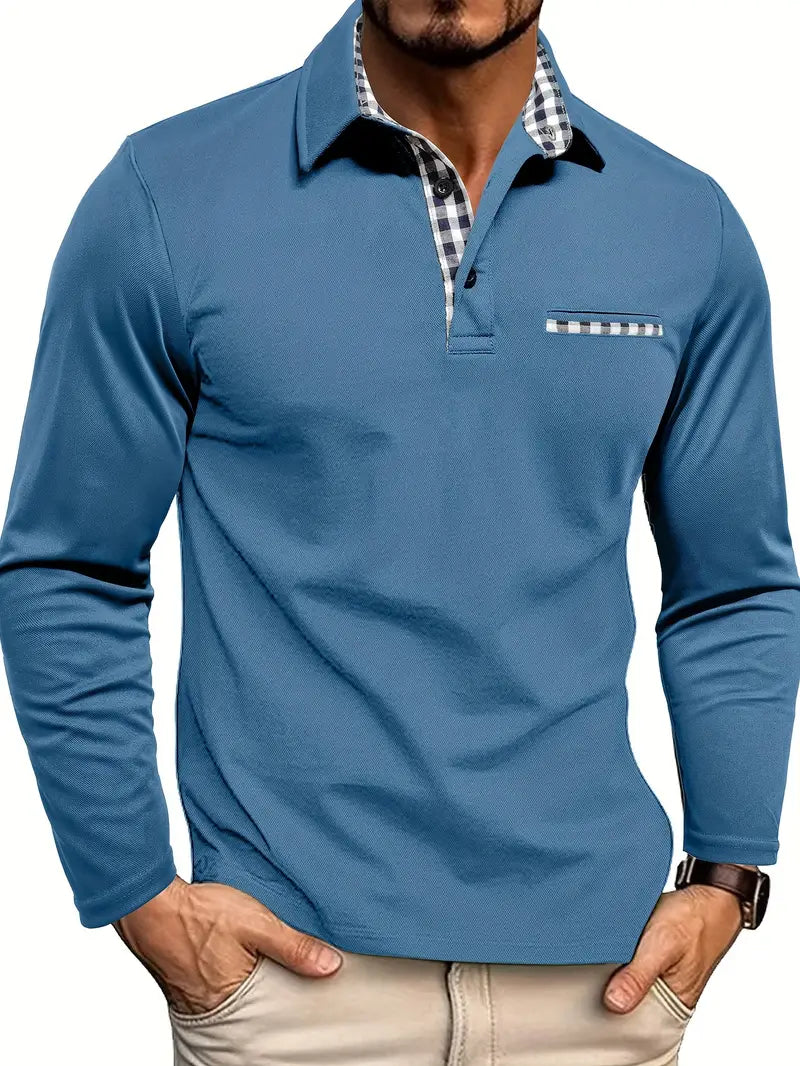 Polo Homme Manches Longues Détails Contrastés