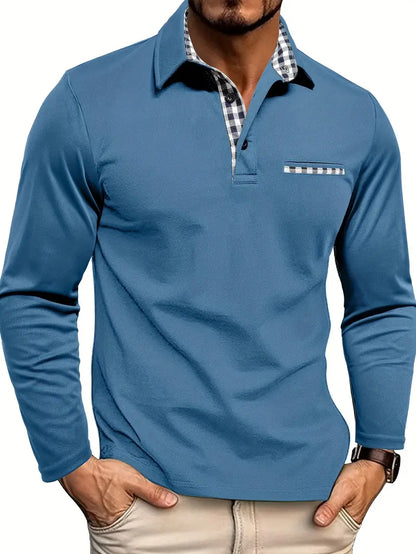 Polo Homme Manches Longues Détails Contrastés