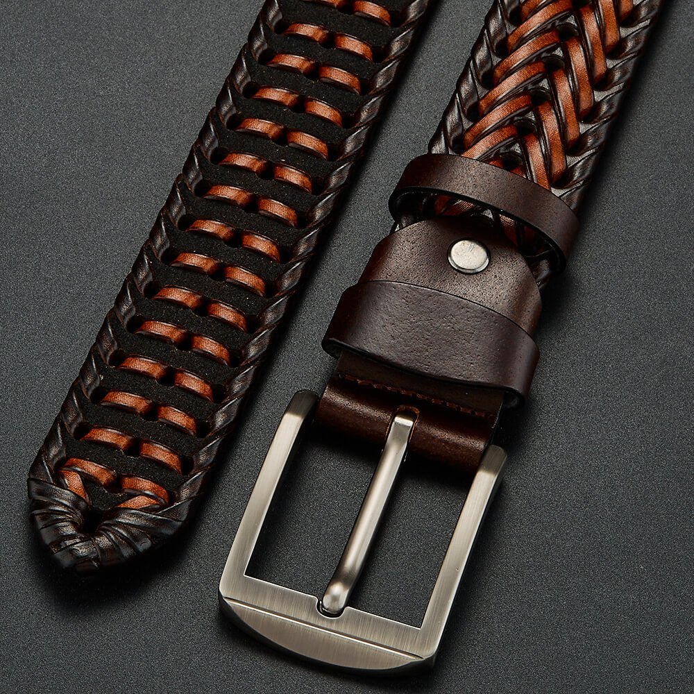 Ceinture tressée cuir véritable bouclée élégante