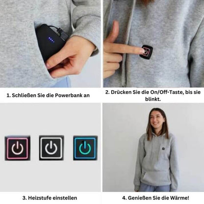 Beheizbarer Unisex-Kapuzenpullover mit einstellbarer Temperatur