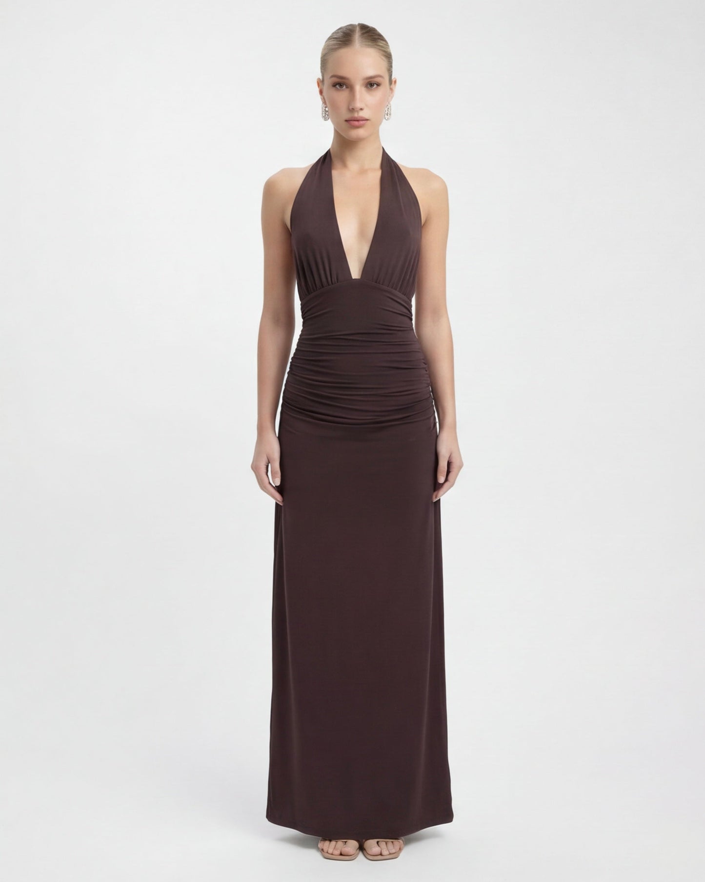 ARIA Robe Maxi Halter Nyx – Dos Nu et Taille Froncée