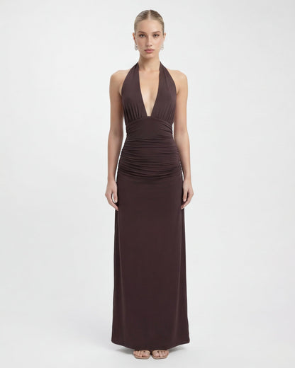 ARIA Robe Maxi Halter Nyx – Dos Nu et Taille Froncée