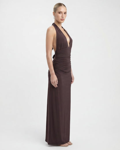 ARIA Robe Maxi Halter Nyx – Dos Nu et Taille Froncée