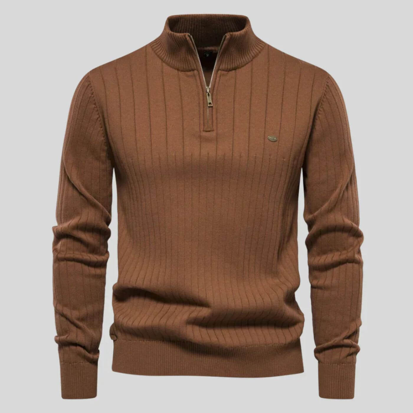 Pull homme col zippé coton léger décontracté