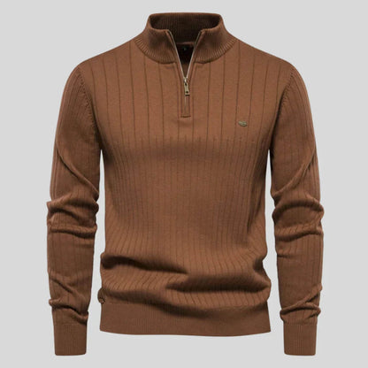 Pull homme col zippé coton léger décontracté