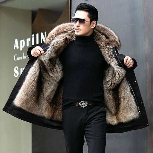 Parka homme fourrée mi-longue hiver grand col