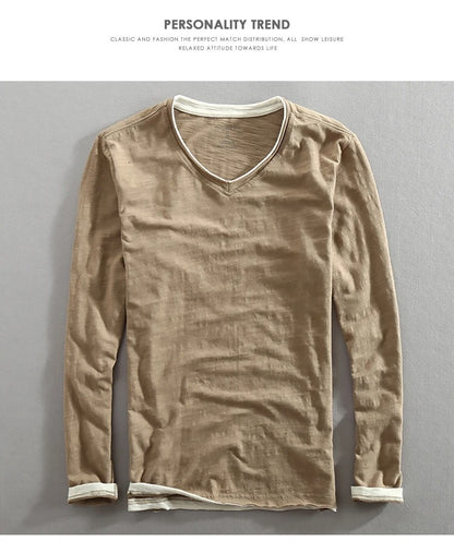 Sweatshirt homme col V élégant manches longues