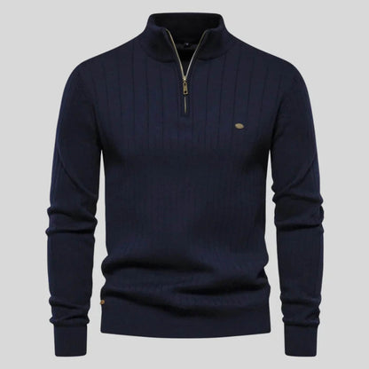 Pull homme col zippé coton léger décontracté