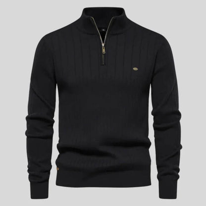 Pull homme col zippé coton léger décontracté
