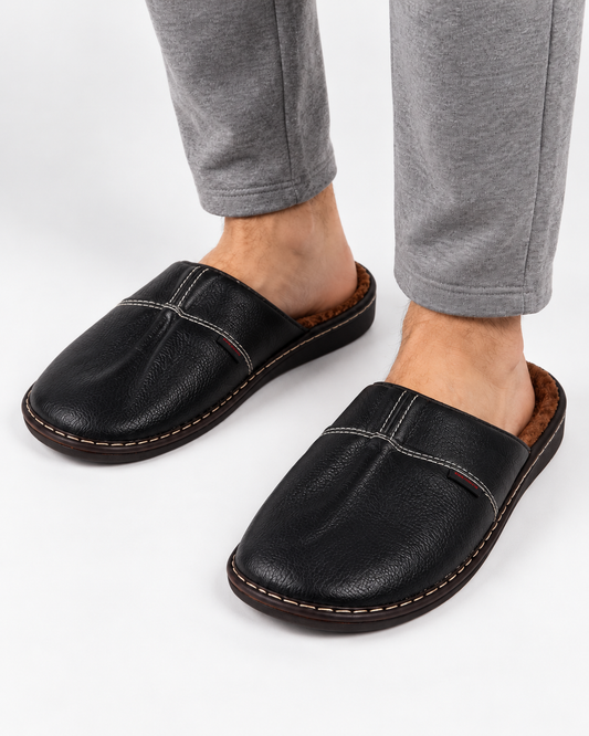 Pantoufles homme cuir imperméables doublure chaude