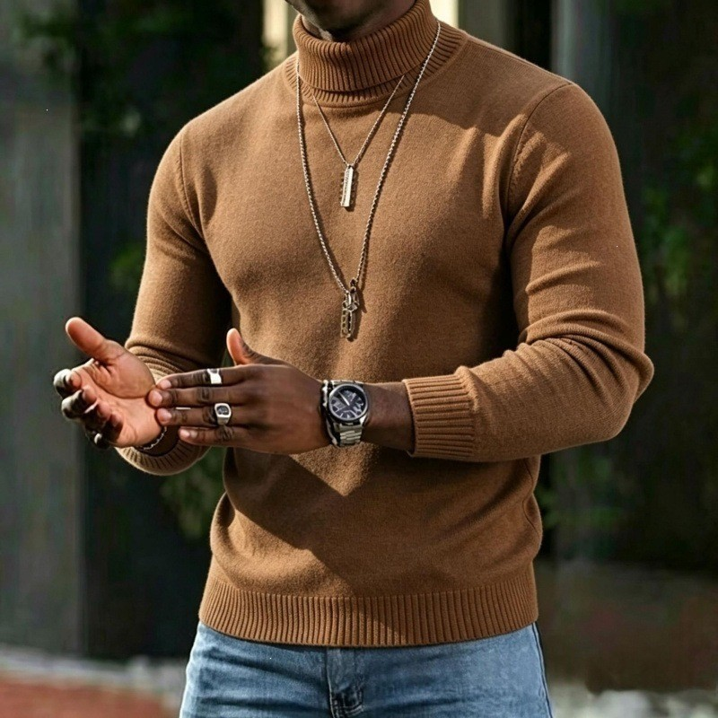Herren-Rollkragenpullover, schmale Passform, weich, Winter