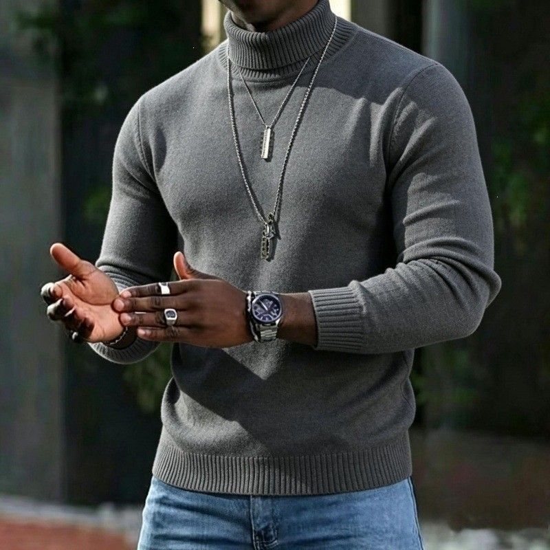 Herren-Rollkragenpullover, schmale Passform, weich, Winter