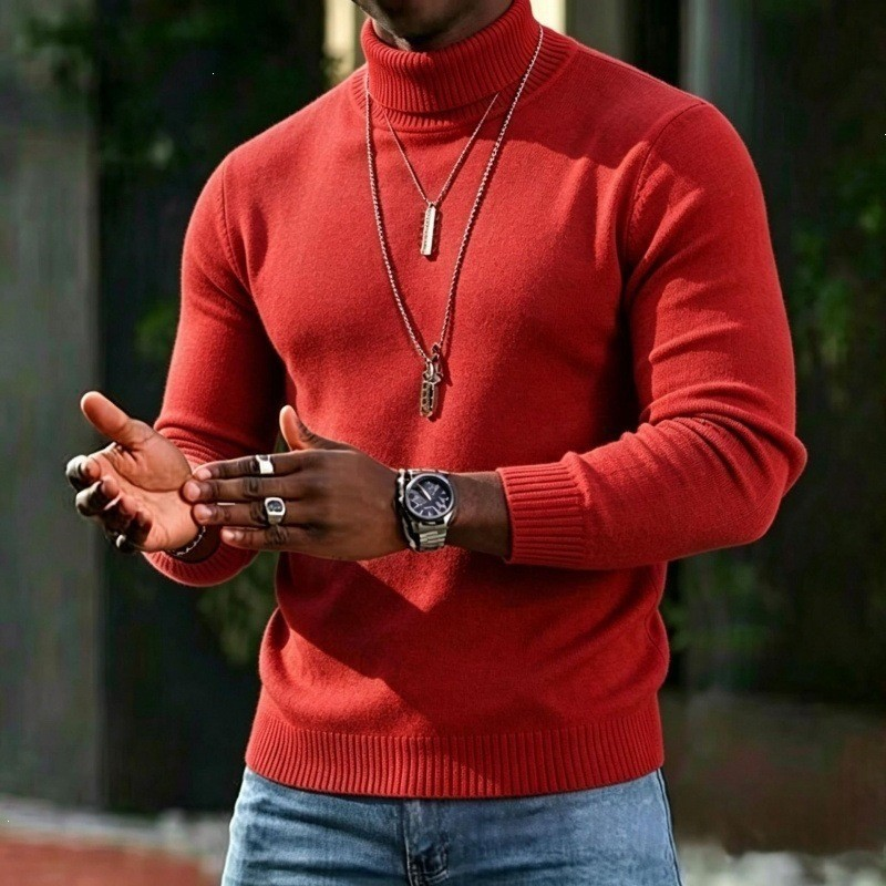 Herren-Rollkragenpullover, schmale Passform, weich, Winter