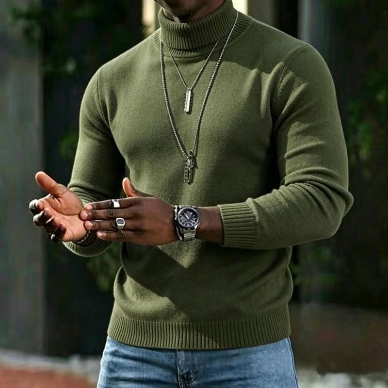Herren-Rollkragenpullover, schmale Passform, weich, Winter