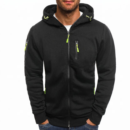 Sweat à capuche homme zippé multipoches contrastées