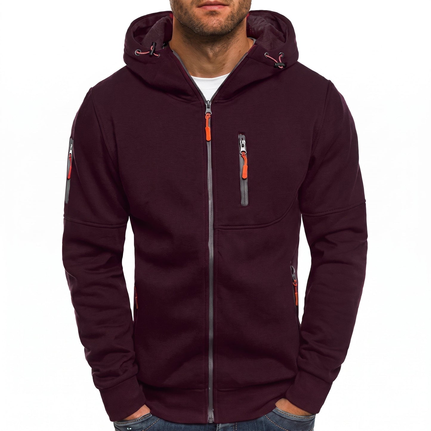 Sweat à capuche homme zippé multipoches contrastées