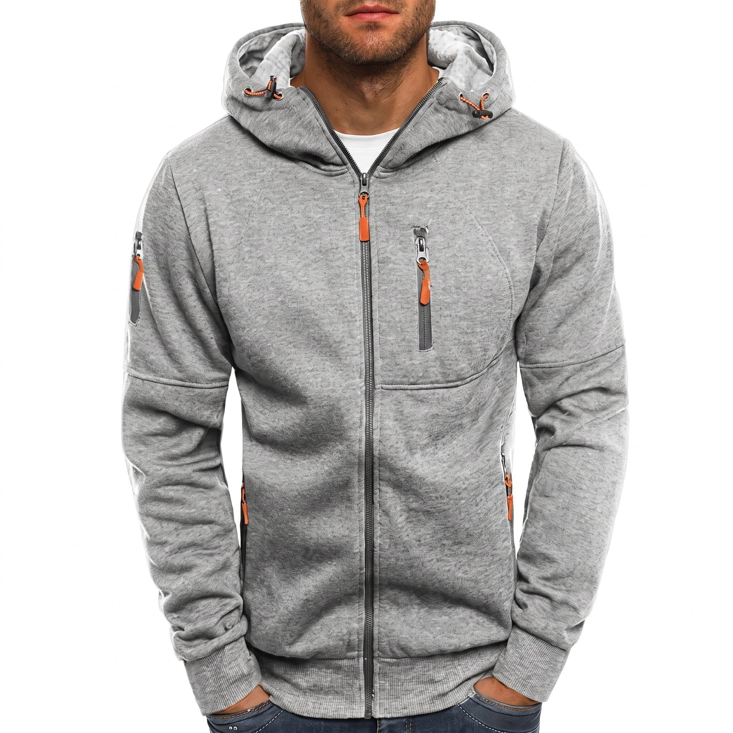 Sweat à capuche homme zippé multipoches contrastées