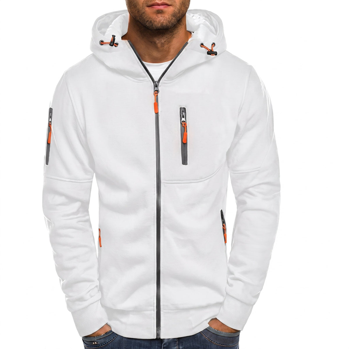 Sweat à capuche homme zippé multipoches contrastées