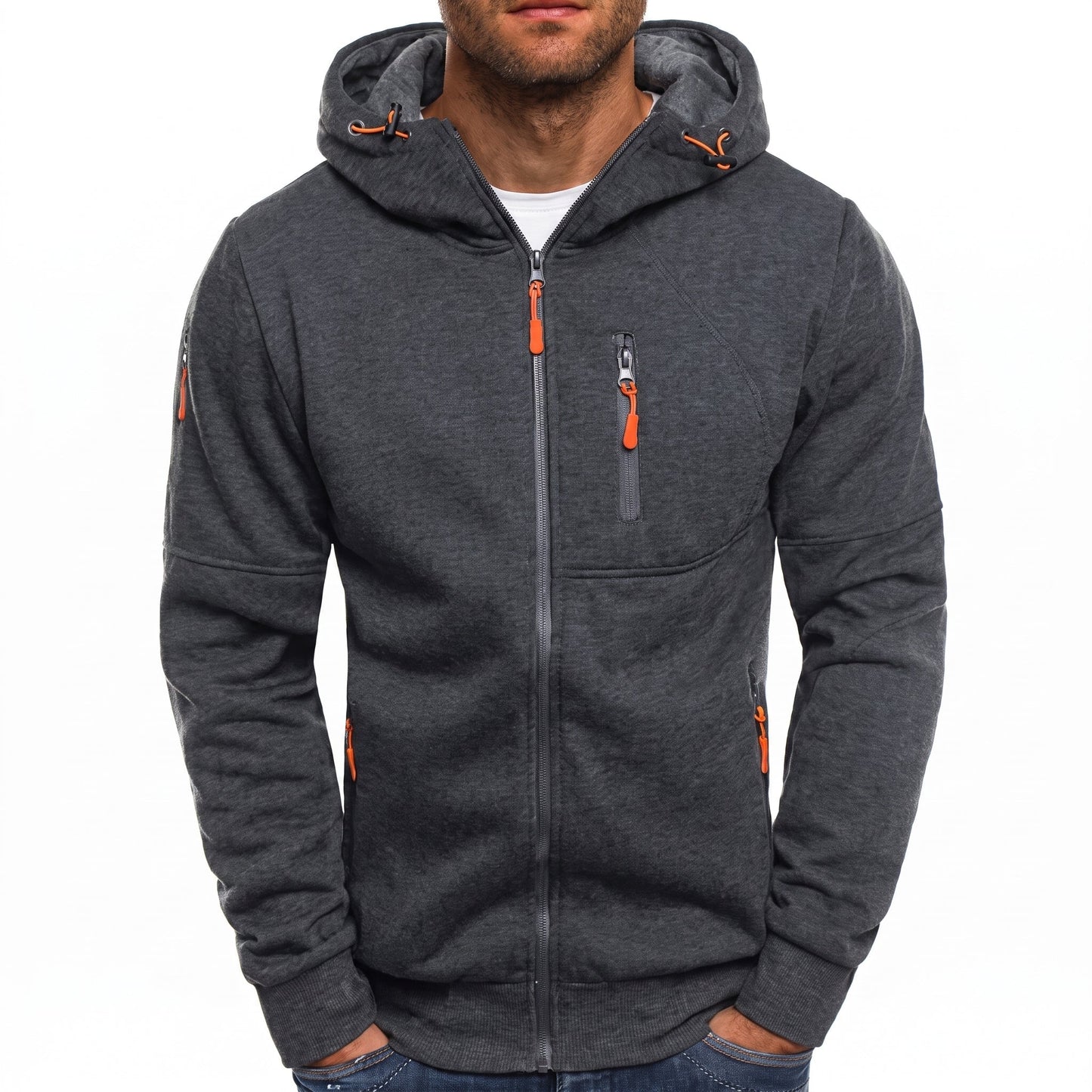 Sweat à capuche homme zippé multipoches contrastées