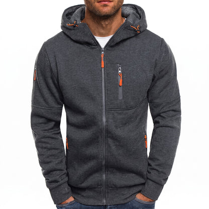 Sweat à capuche homme zippé multipoches contrastées