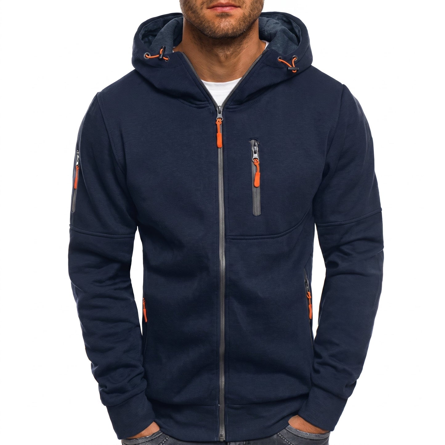 Sweat à capuche homme zippé multipoches contrastées