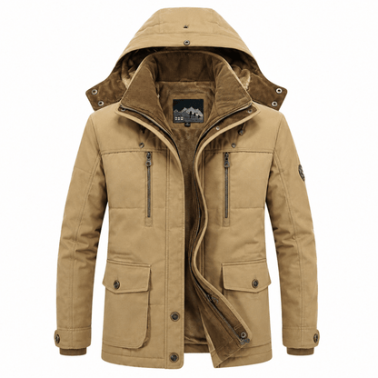 Parka homme coupe décontractée multi-poches robuste