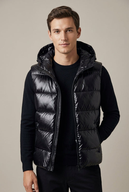 Gilet homme matelassé métallisé à capuche automne
