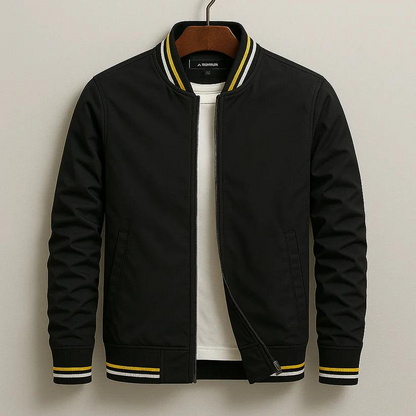 Veste homme zippée col côtelé détails rayés