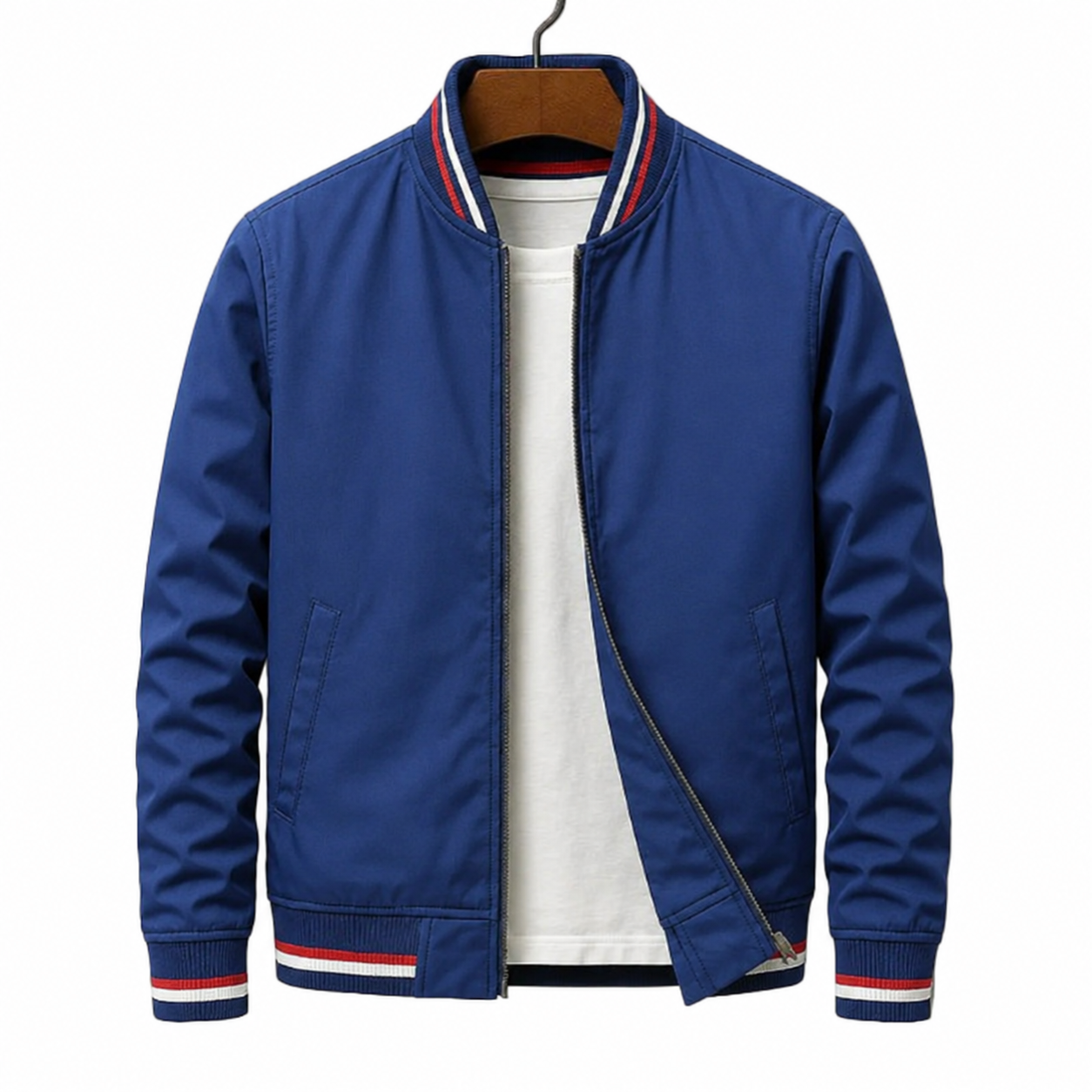 Veste homme zippée col côtelé détails rayés
