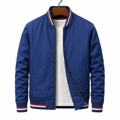 Veste homme zippée col côtelé détails rayés