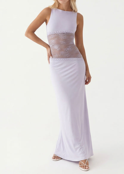 ARIA Robe Maxi Voile Découpé – Minimaliste et Dos Nu