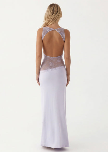 ARIA Robe Maxi Voile Découpé – Minimaliste et Dos Nu