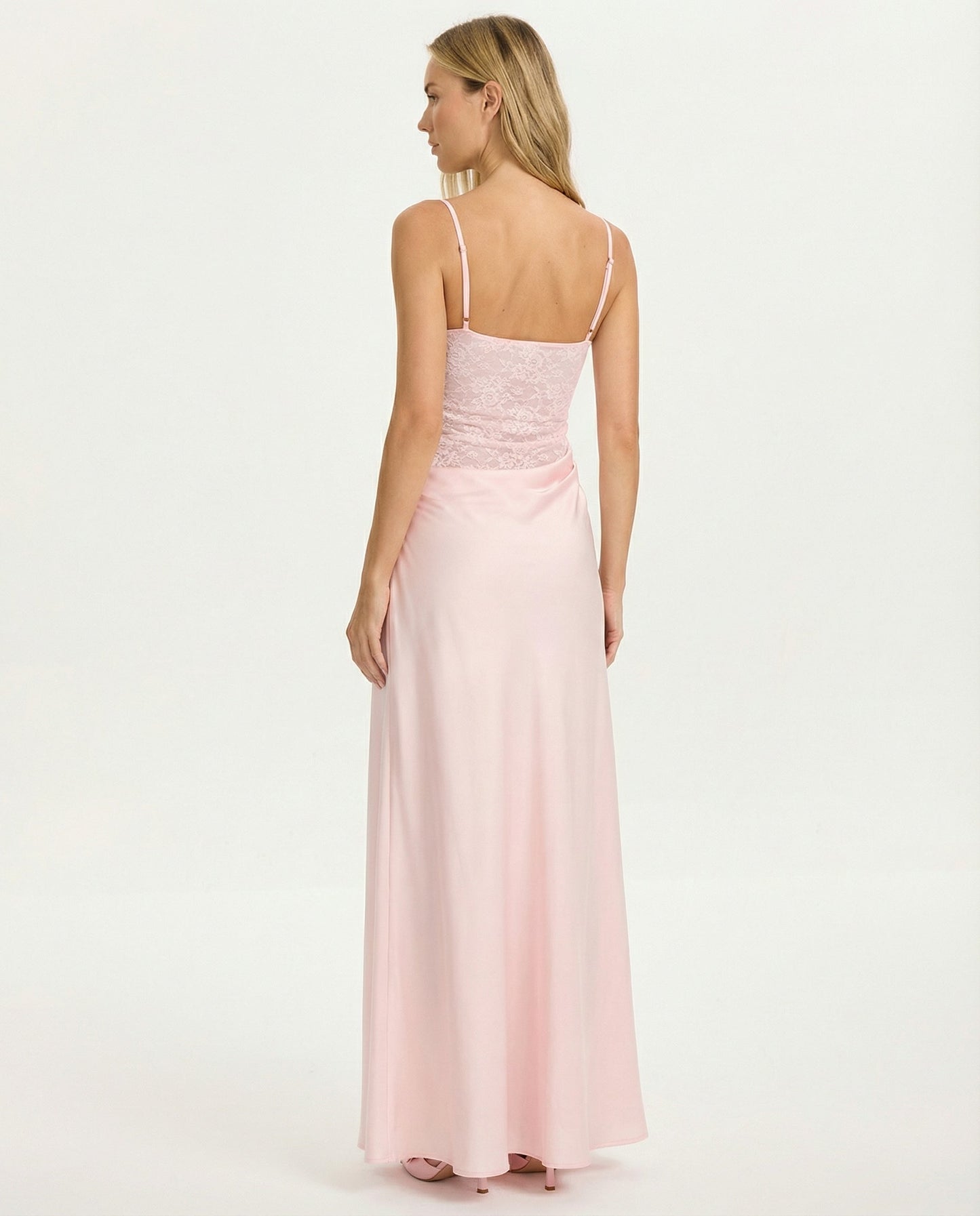 ARIA Robe Maxi Rose Muse – Dentelle Corset et Jupe Drapée