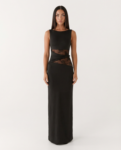 Robe Maxi Illusion Dentelle – Robe de Soirée Élégante