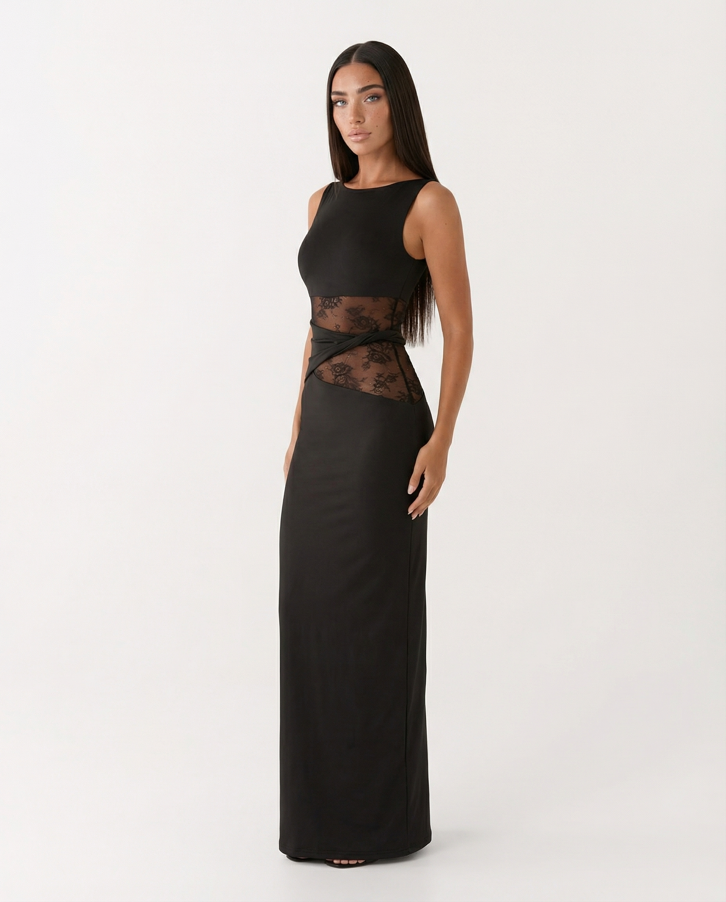 Robe Maxi Illusion Dentelle – Robe de Soirée Élégante