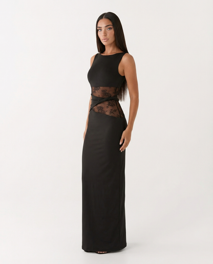 Robe Maxi Illusion Dentelle – Robe de Soirée Élégante