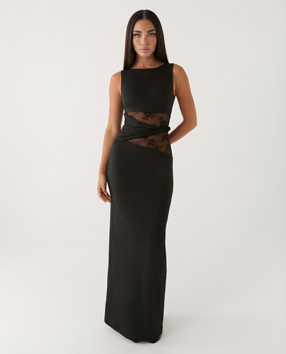Robe Maxi Illusion Dentelle – Robe de Soirée Élégante