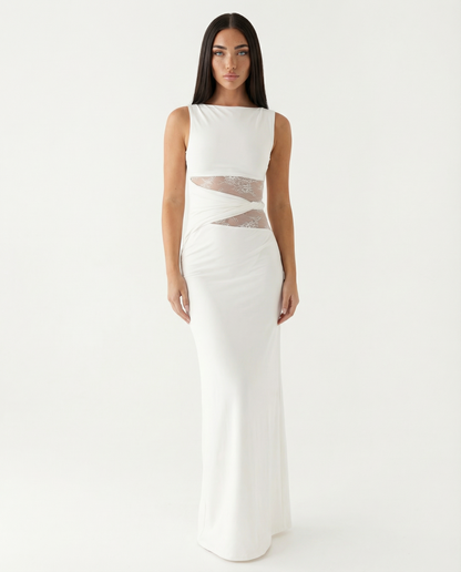 Robe Maxi Illusion Dentelle – Robe de Soirée Élégante