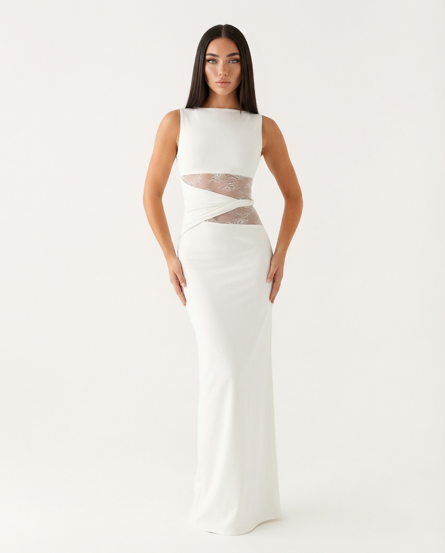 Robe Maxi Illusion Dentelle – Robe de Soirée Élégante