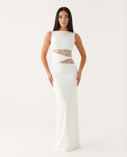 Robe Maxi Illusion Dentelle – Robe de Soirée Élégante