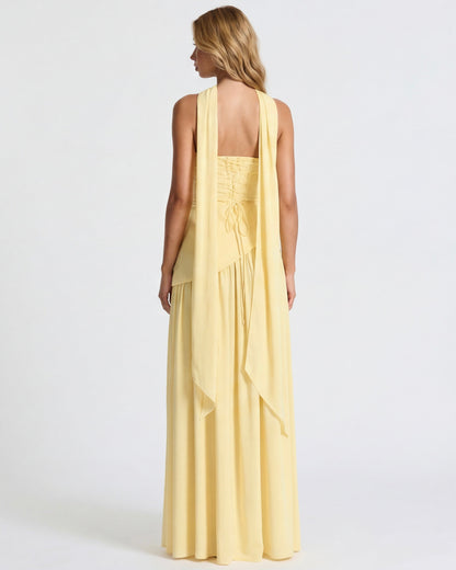 Robe Maxi Aura Radiant – Bustier, Foulard et Fente Haute