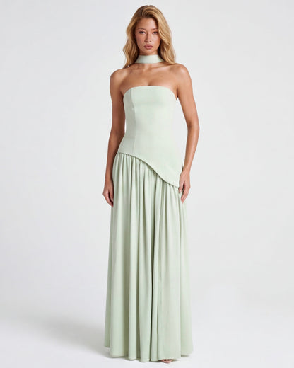 Robe Maxi Aura Radiant – Bustier, Foulard et Fente Haute