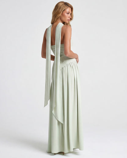 Robe Maxi Aura Radiant – Bustier, Foulard et Fente Haute