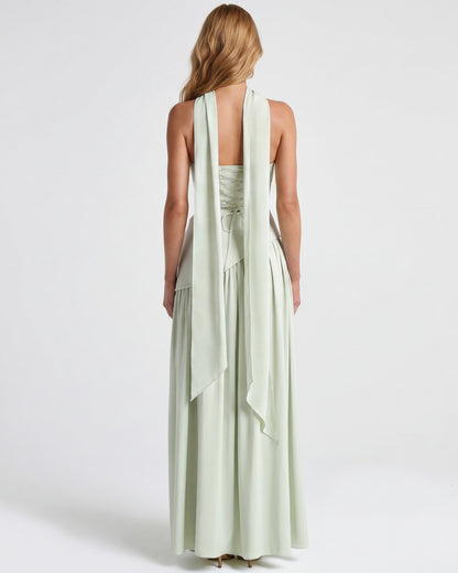 Robe Maxi Aura Radiant – Bustier, Foulard et Fente Haute